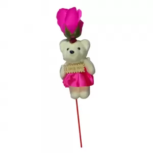 Generic Valentine Gift Teddy Bear & Single Roses Flower