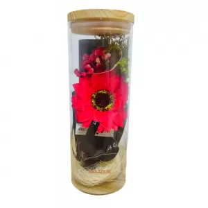 Encha Red Artificial Sunflower Glass Dome LED