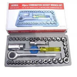 Aiwa 40 Piece Combination Socket Wrench Tool Set Silver