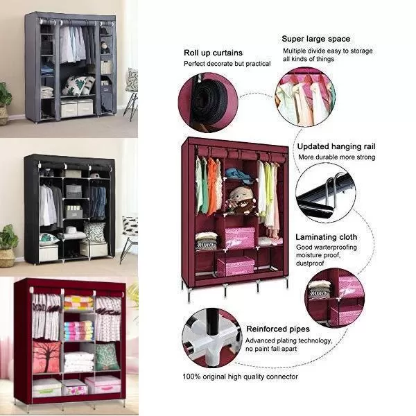 Generic 3 Door Storage Wardrobe Foldable Movable Fabric - image 3
