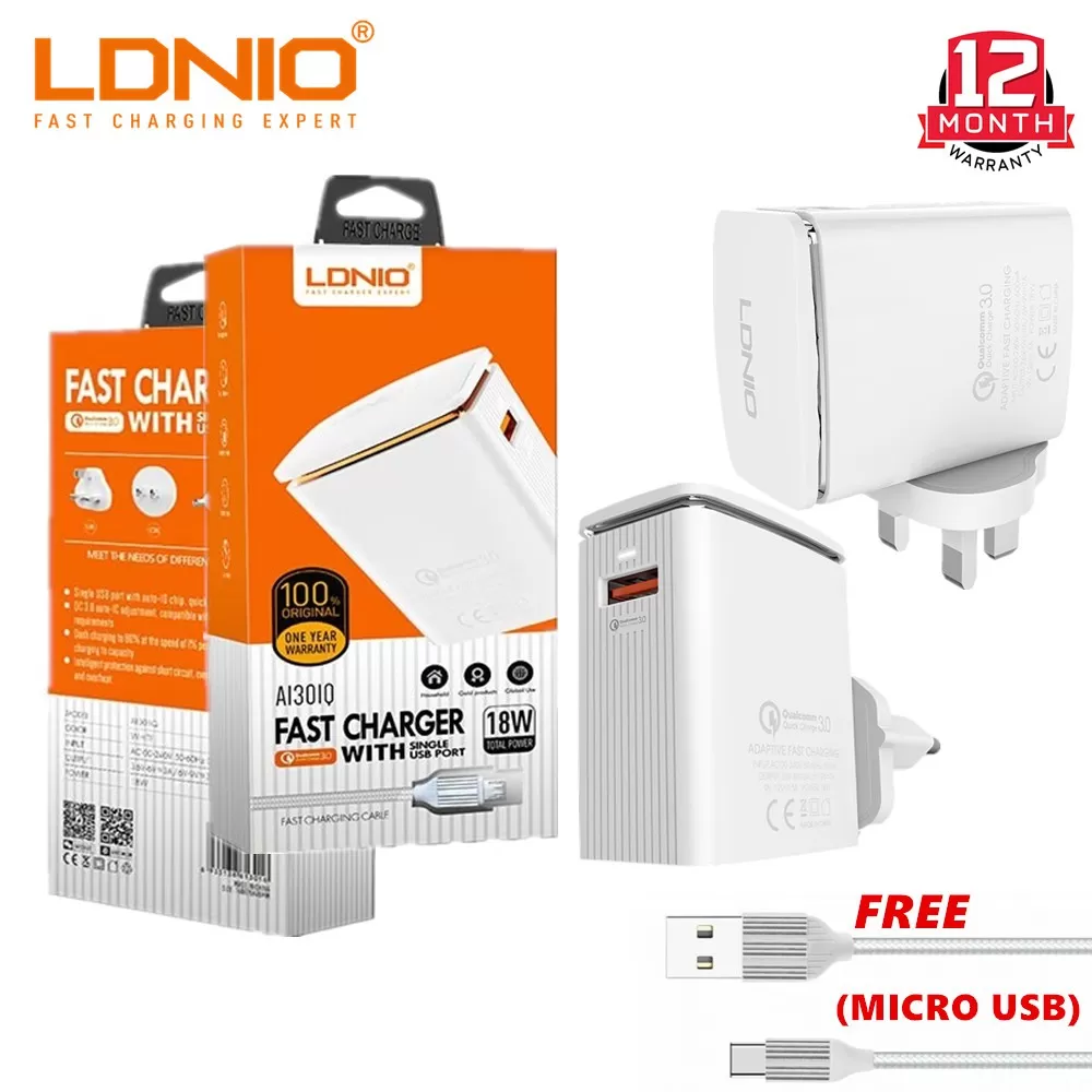 LDNIO A1301Q 18W QC3.0 Single USB Port Fast Charge Wall Charger - image 4