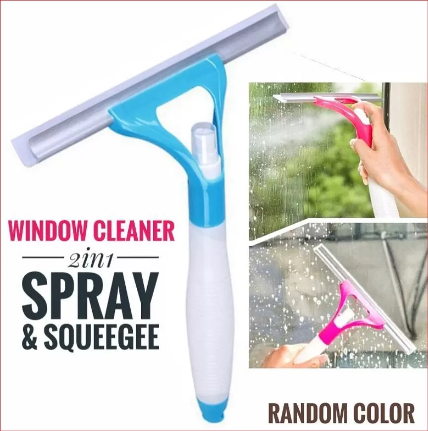 Glass Wiper with Water Sprayer Tool Wipes, Window Cleaning, Mirror and Car Glass Multipurpose (Standard, Assorted Colour)
