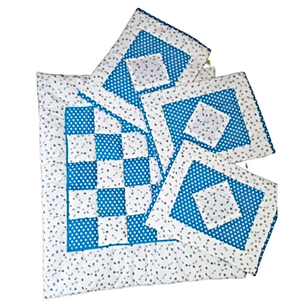 Sweet Sleep 4-in-1 Blue Checker Newborn Baby Bedding Set