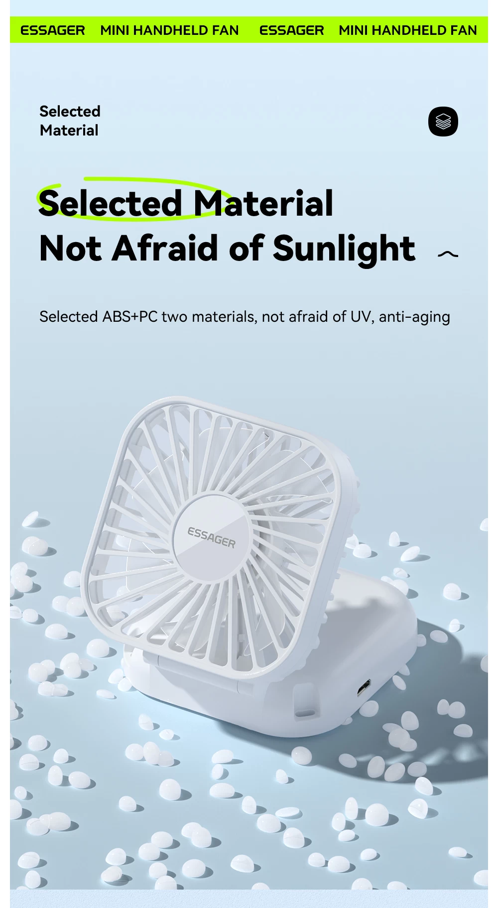 ESSAGER Rechargeable Handheld Mini Fan 8-Blade 3-Mode - image 4
