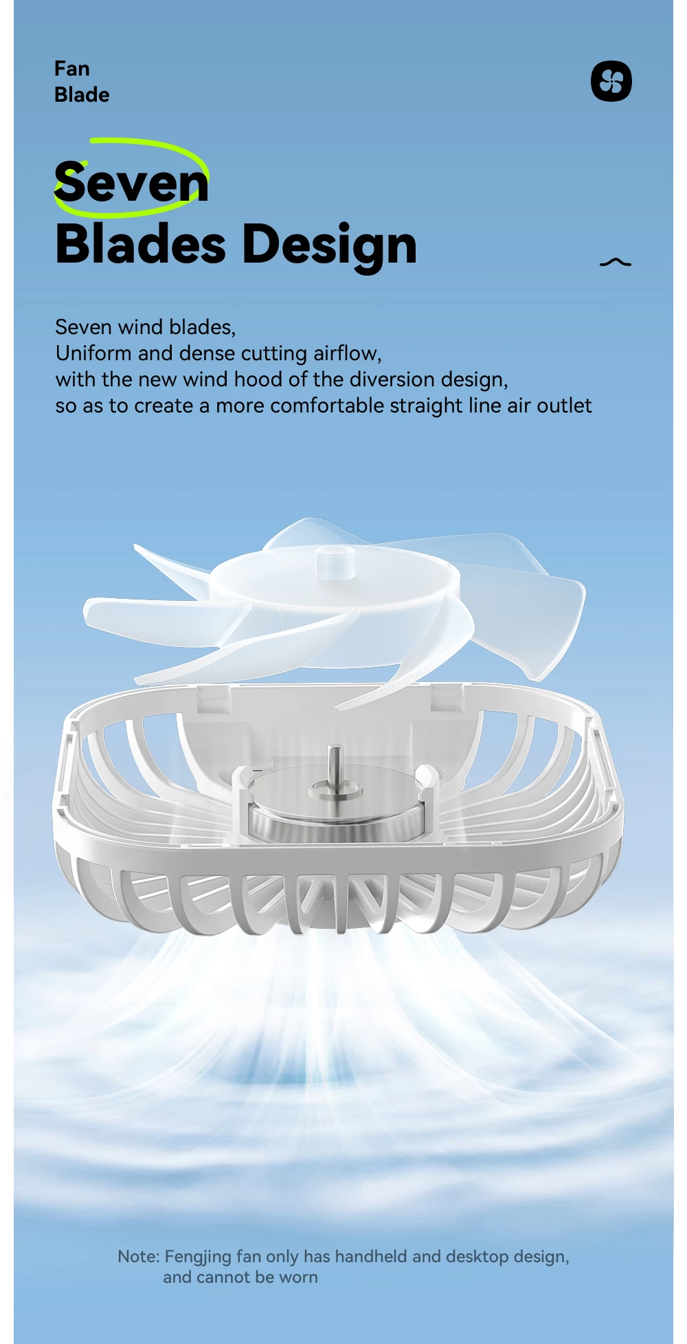 ESSAGER Rechargeable Handheld Mini Fan 8-Blade 3-Mode - image 7