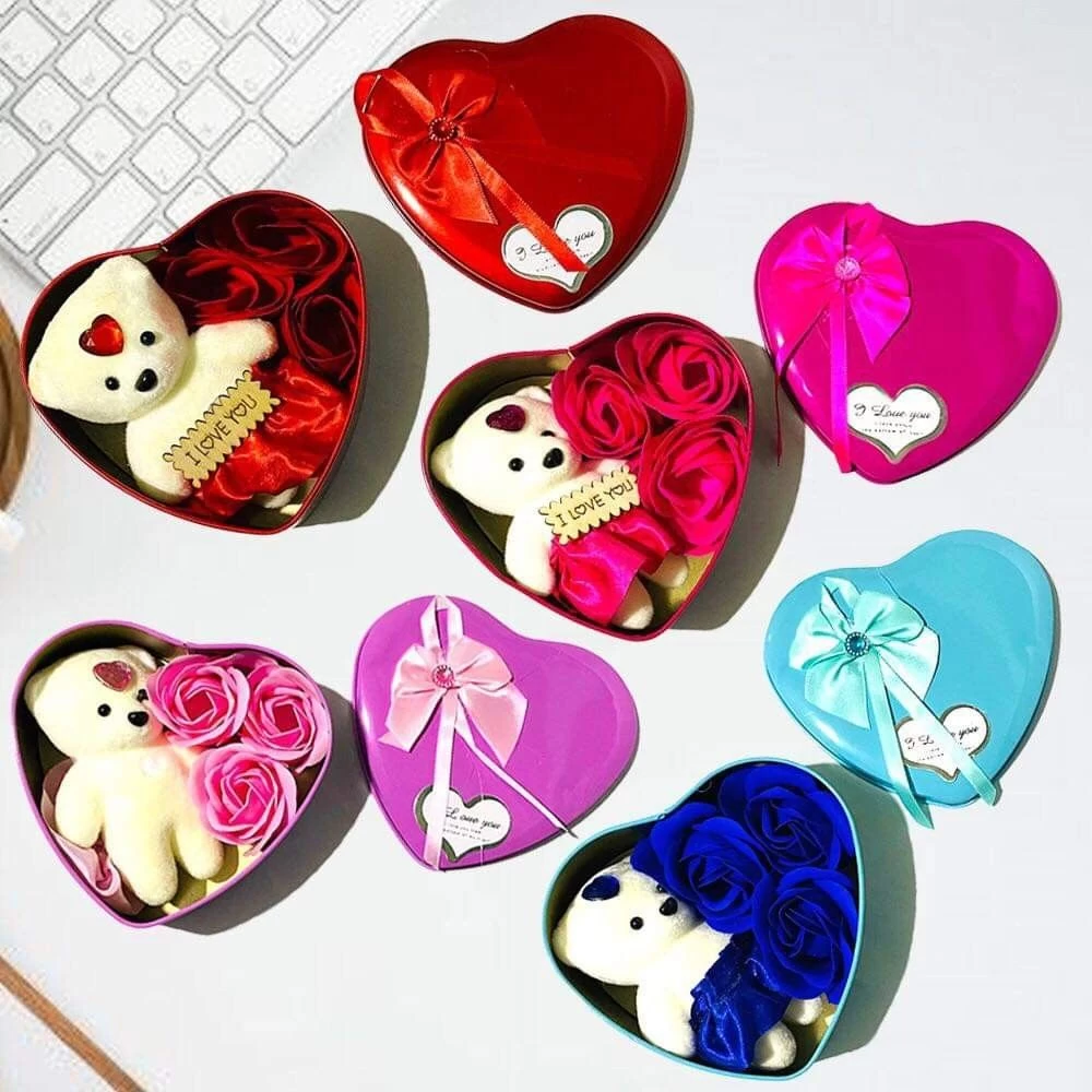 Generic Gift Box Soap Flowers & Cute Teddy Bear - image 2