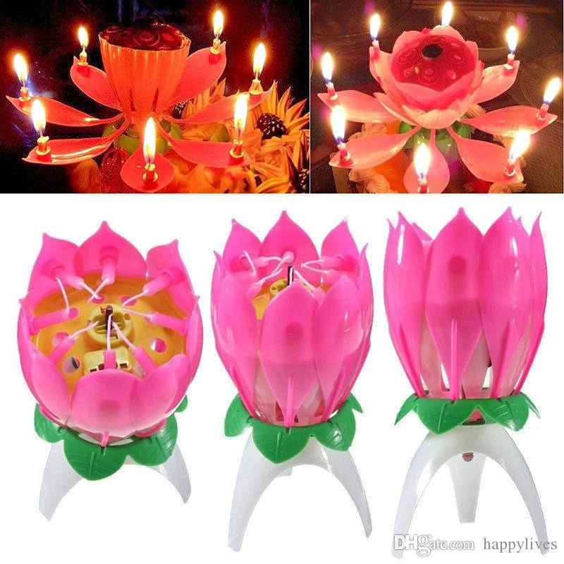 Generic Music Lotus Flower Birthday Candle
