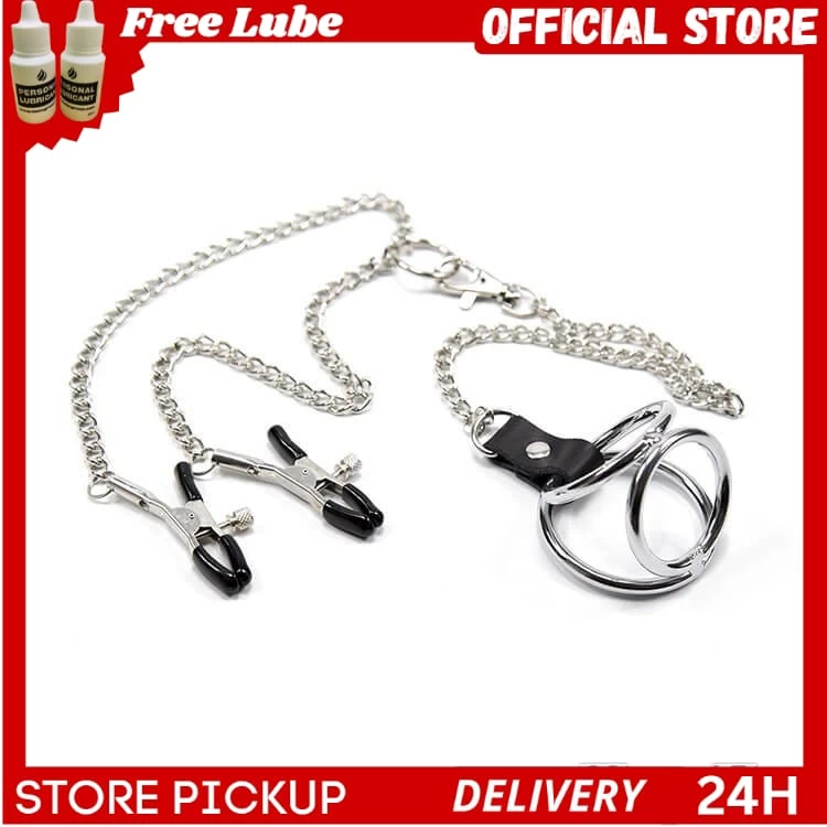 Stainless Steel Triple Cock o ring nipple bdsm sex toy