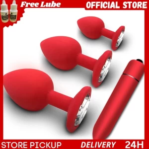 Silicone Anal Plug  set with vibrate sex toy