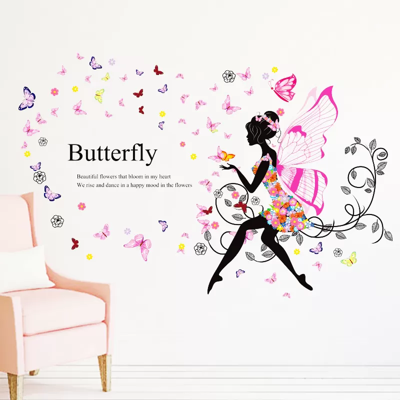 Generic Angel Fairy Butterfly Flowers Wall Sticker