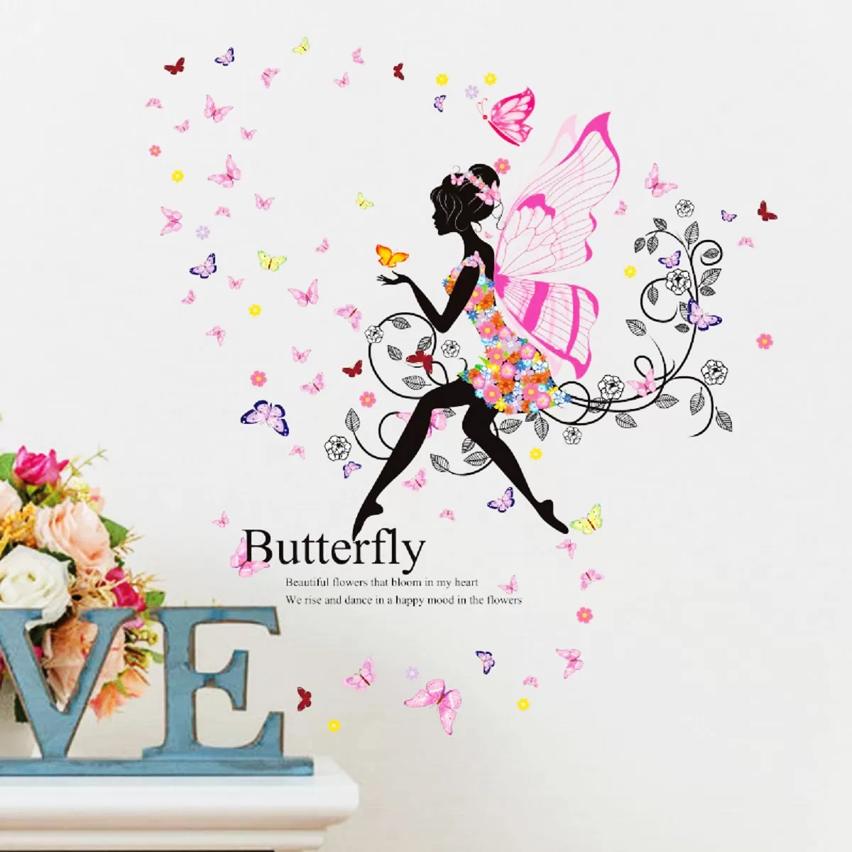 Generic Angel Fairy Butterfly Flowers Wall Sticker - image 3