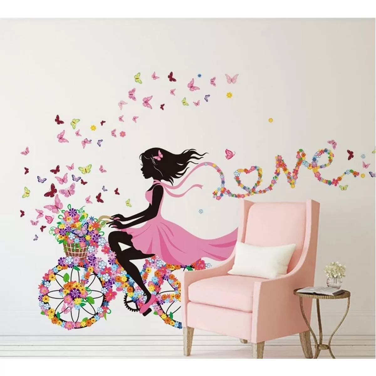 Generic Cycle Girl Bird Fairy Flowers Sticker Wall Decor