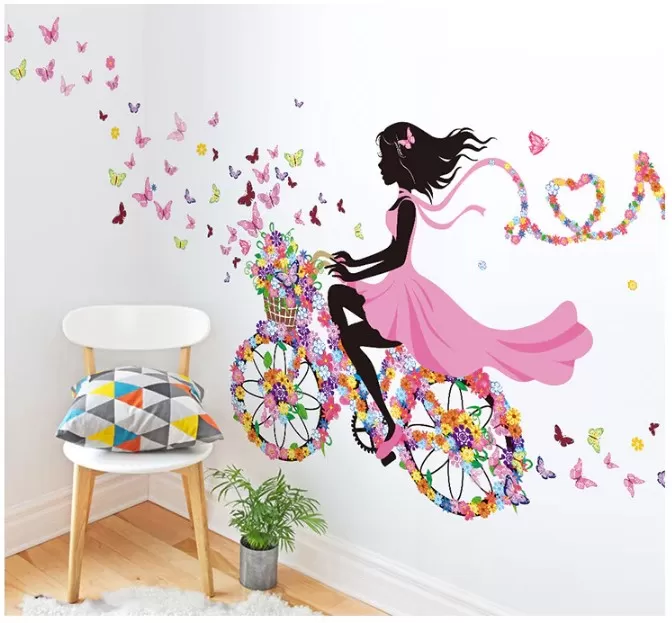 Generic Cycle Girl Bird Fairy Flowers Sticker Wall Decor - image 4