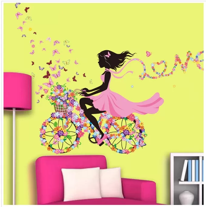 Generic Cycle Girl Bird Fairy Flowers Sticker Wall Decor - image 5
