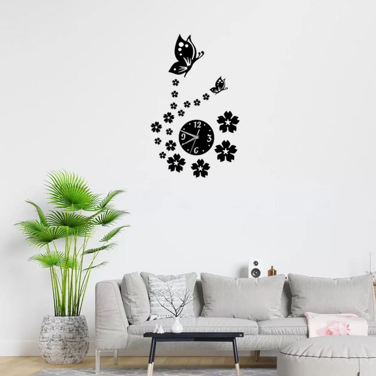 Generic 3D Modern Acrylic Butterfly Flower Mirror Wall Clock