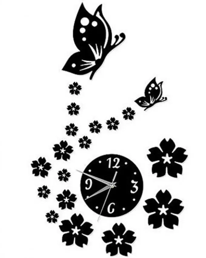 Generic 3D Modern Acrylic Butterfly Flower Mirror Wall Clock - image 2