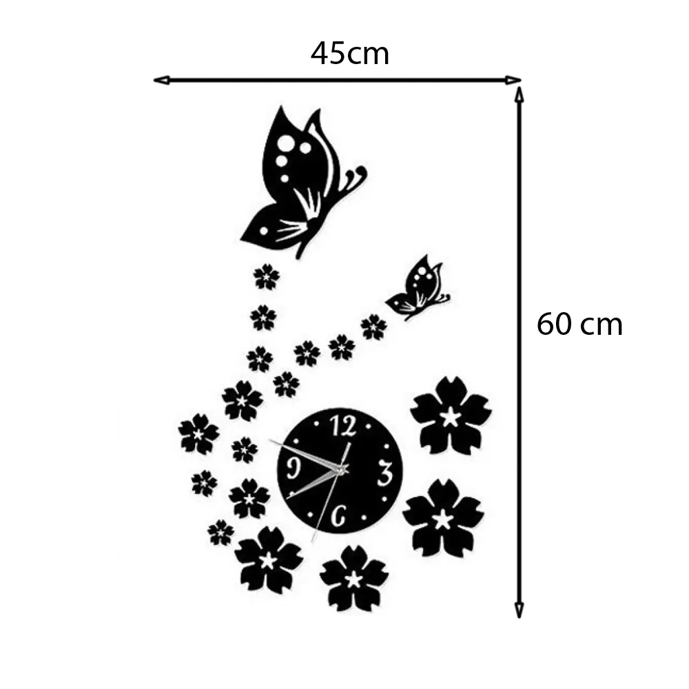 Generic 3D Modern Acrylic Butterfly Flower Mirror Wall Clock - image 3
