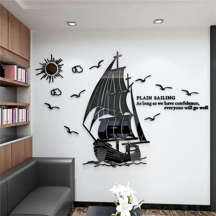 Acrylic Black Ship Mirror PVC Wall Sticker