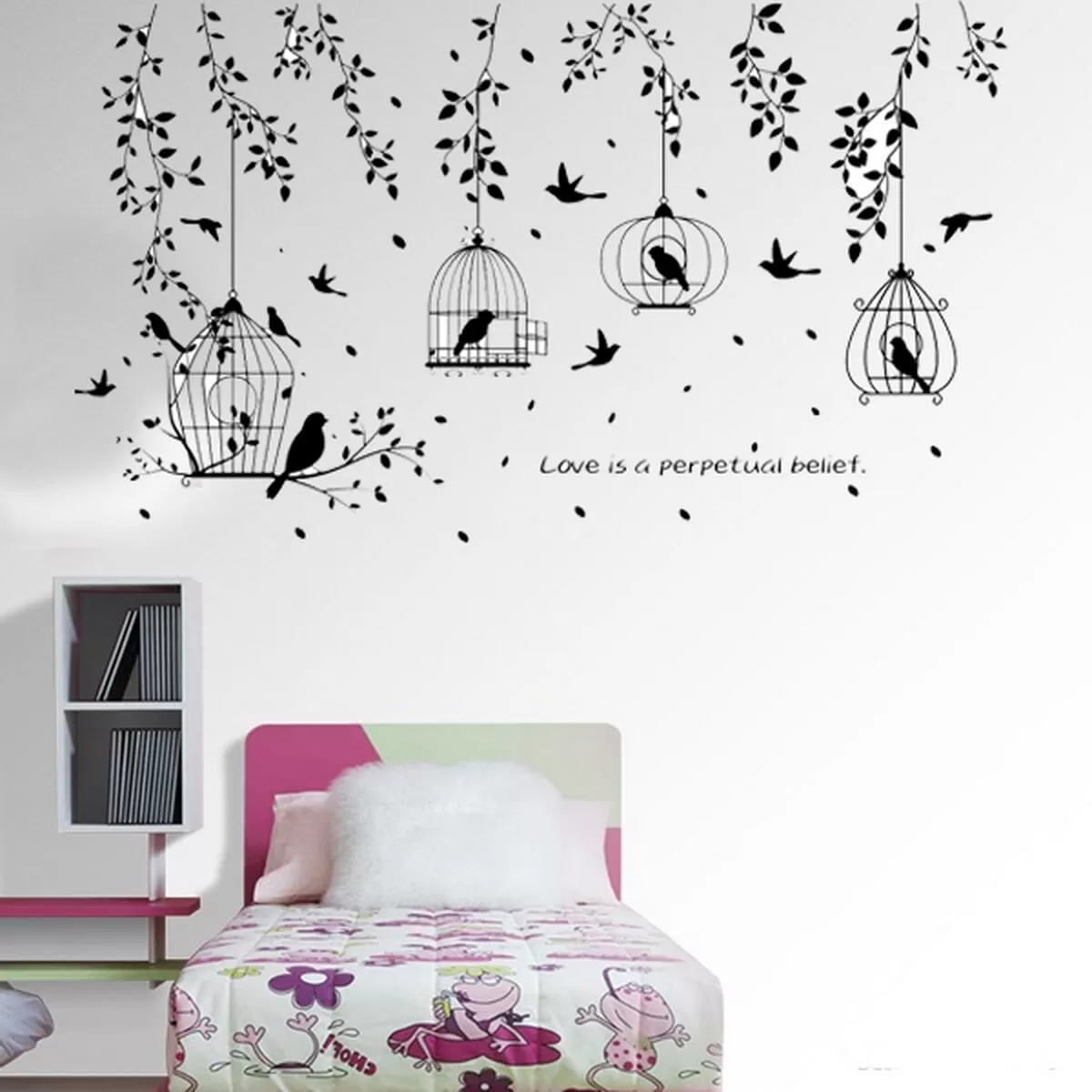 Generic Bird with Cage Sticker Black Butterfly Design