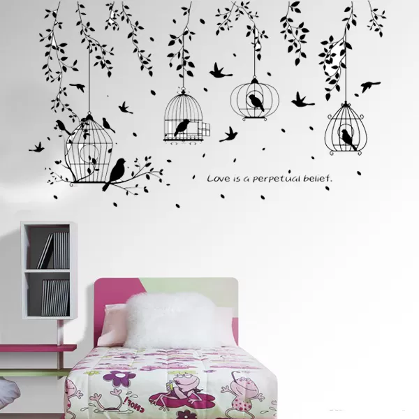 Generic Black Bird with Cages Butterfly Sticker - image 4