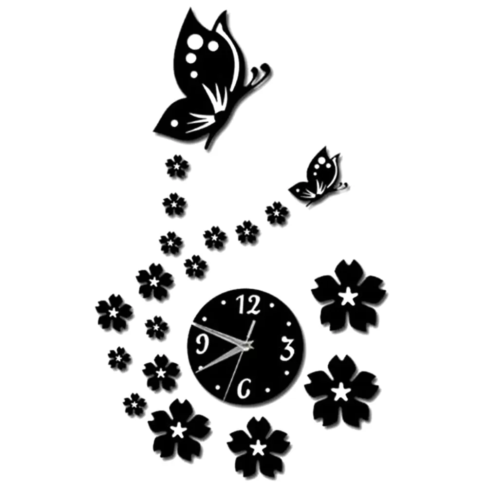 Generic Modern 3D Acrylic Butterfly Flower Mirror Wall Clock - image 1