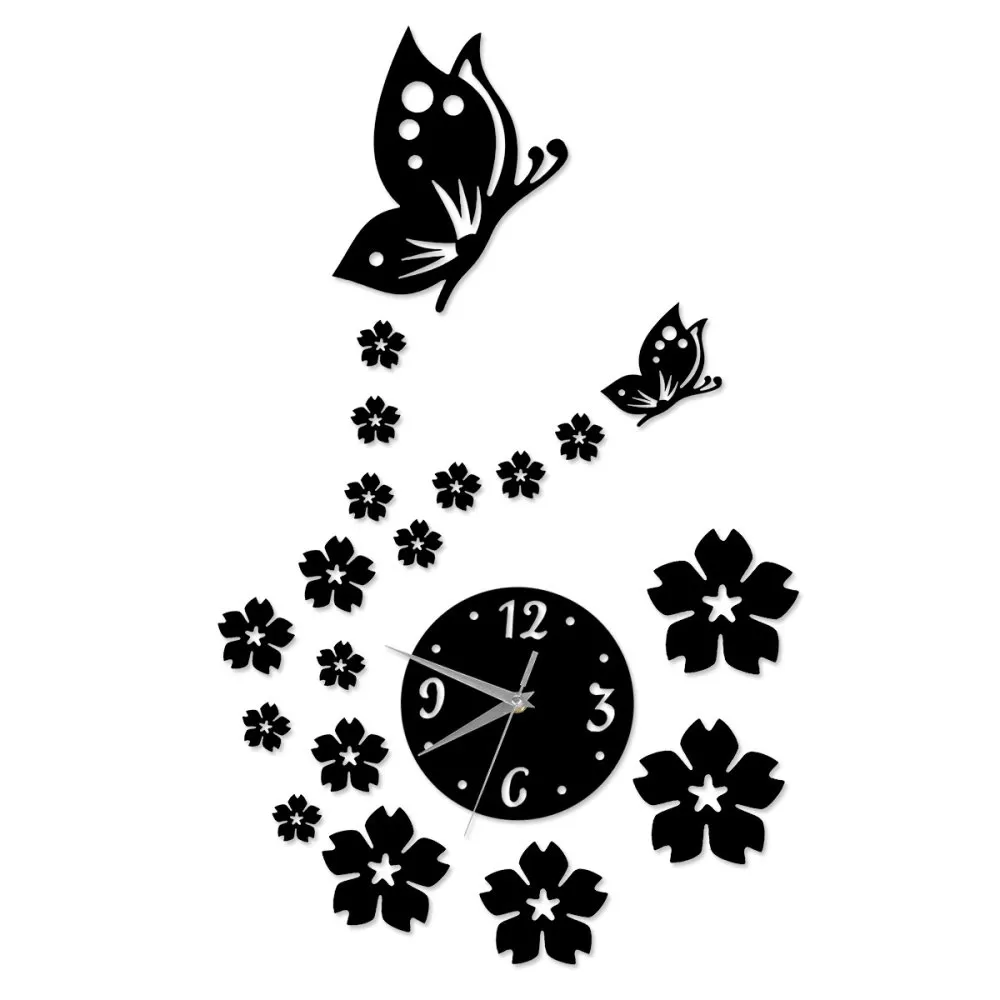 Generic Modern 3D Acrylic Butterfly Flower Mirror Wall Clock - image 4