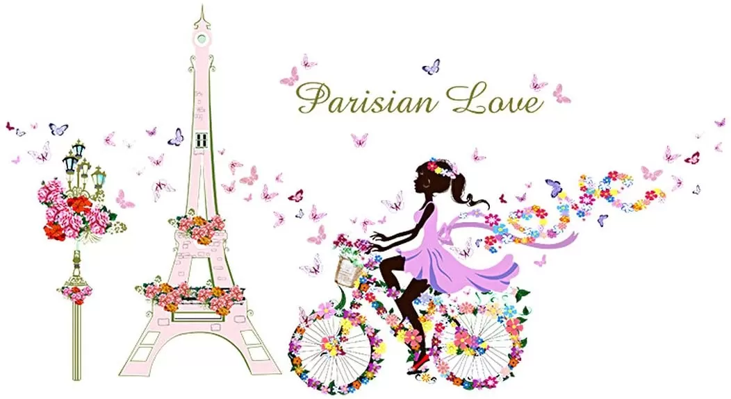 Generic Colorful Flower Girl Eiffel Tower Wall Decor Sticker - image 2