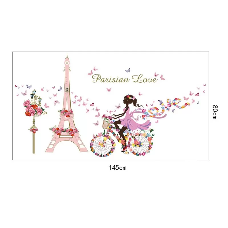 Generic Colorful Flower Girl Eiffel Tower Wall Decor Sticker - image 4