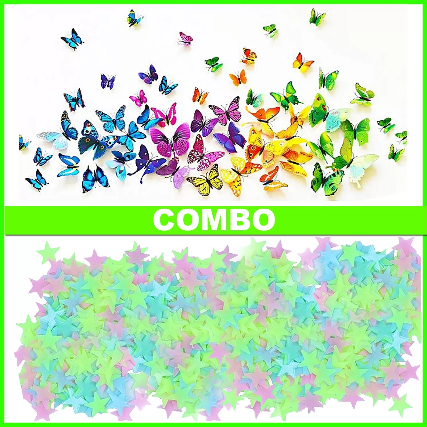 Generic 200 Stars & 60 3D Butterflies Wall Stickers Combo