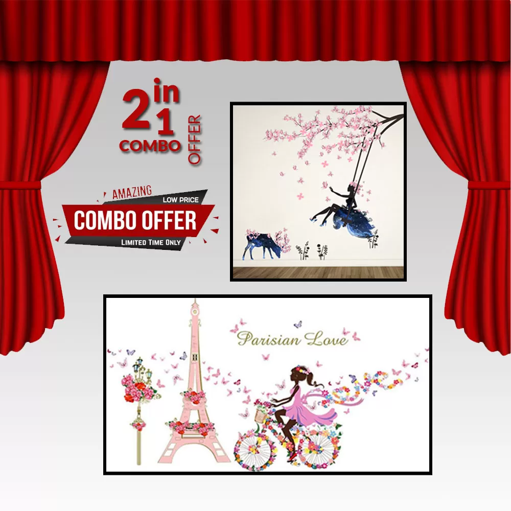Generic Combo Offer 07 Colorful Flower Birdcage Wall Sticker Decal