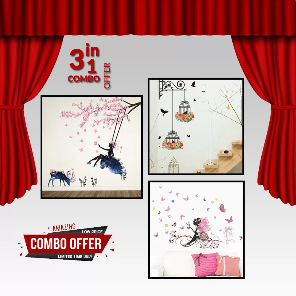 Combo Offer 11 Colorful Flower Birdcage Wall Sticker Decal