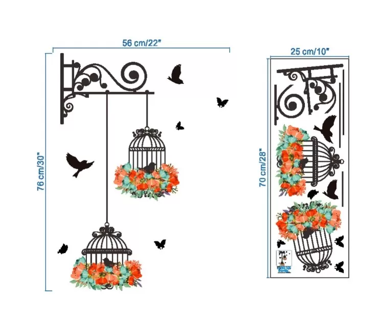 Combo Offer 11 Colorful Flower Birdcage Wall Sticker Decal - image 3