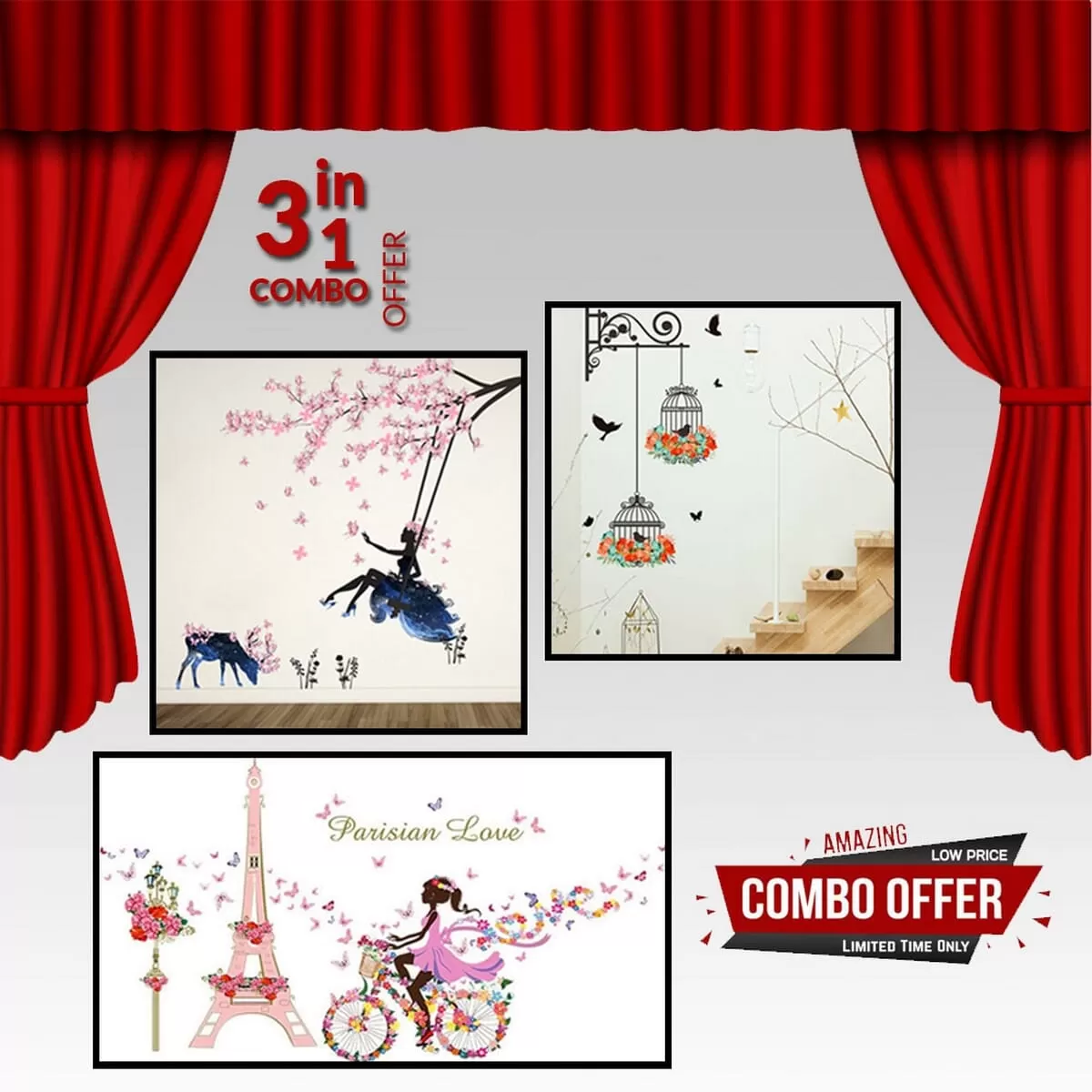 Generic Colorful Flower Birdcage Wall Sticker Decal