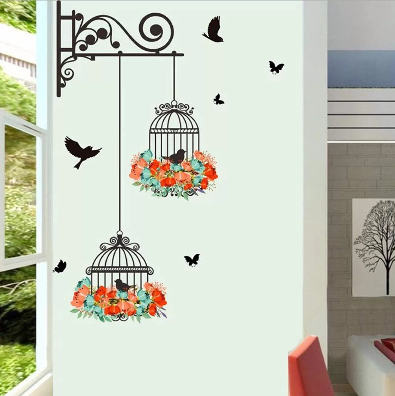 Generic Colorful Flower birdcage wall sticker decal Combo offer 14 - image 2