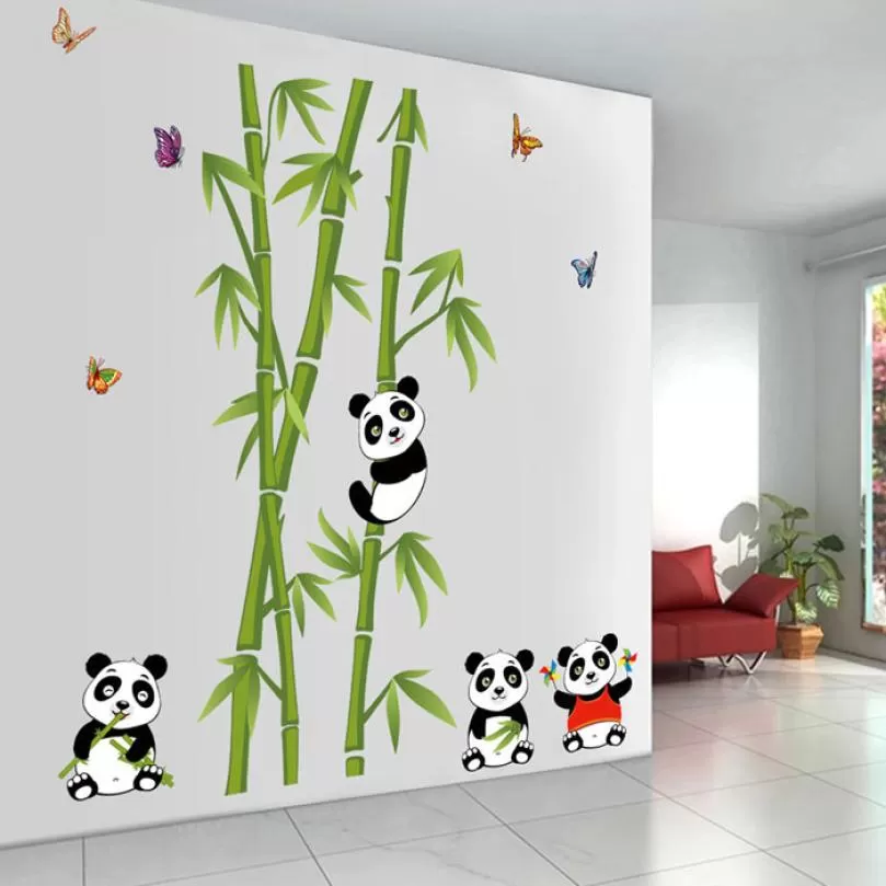Cute Panda Kids Loving Cartoon Animals Tree Bridge