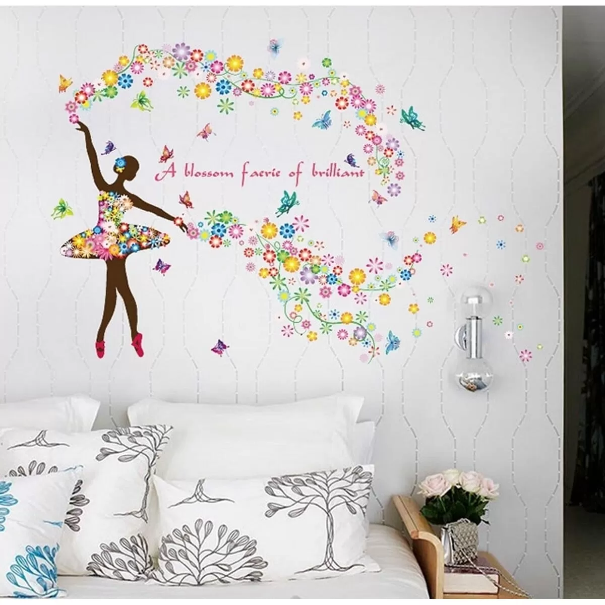 Dancing Fairy Flower Butterfly Bird Wall Sticker