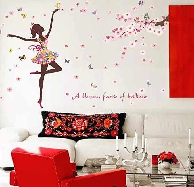 Generic Fairy Tree Girl Bird Sticker Room Wallpaper - image 4