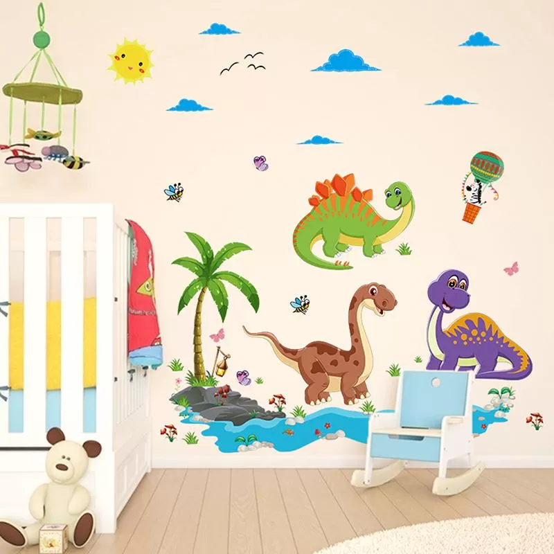 Dinosaurs Newest Cute Cartoon Animals Tree Bridge Baby Child Decal - image 3