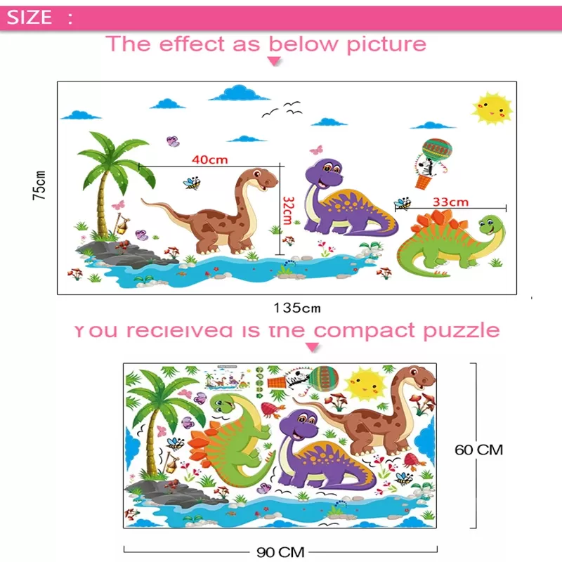 Dinosaurs Newest Cute Cartoon Animals Tree Bridge Baby Child Decal - image 8