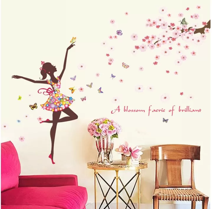 Generic Flower Dancing Fairy Bird Wall Sticker