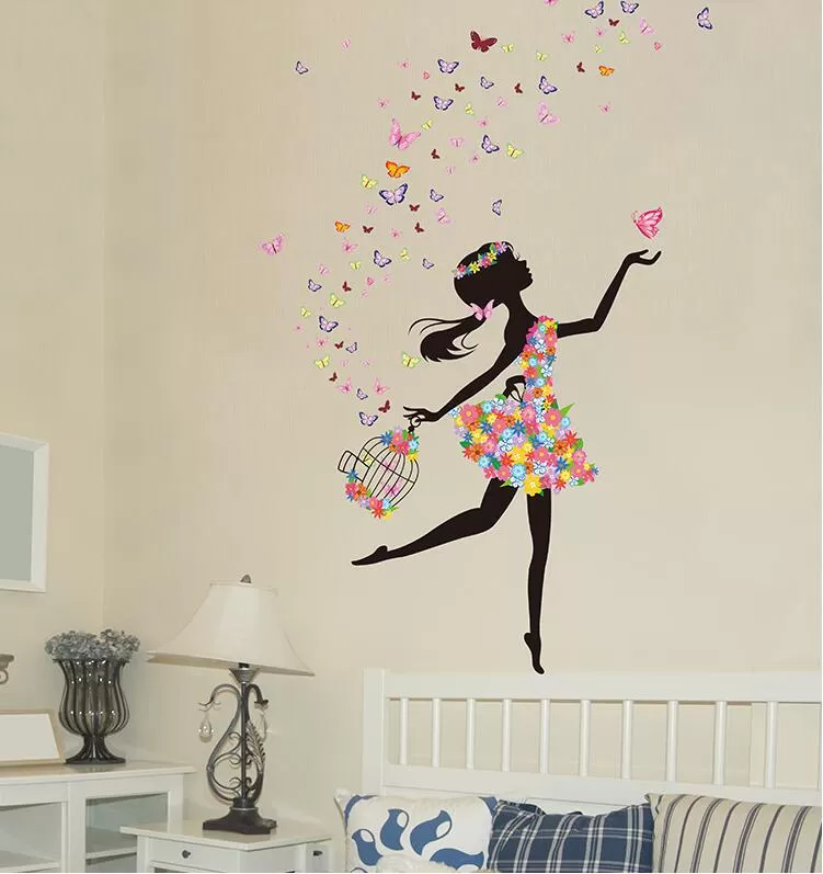 Freedom Butterfly Cycle Girl Bird Sticker Plants Decor - image 3