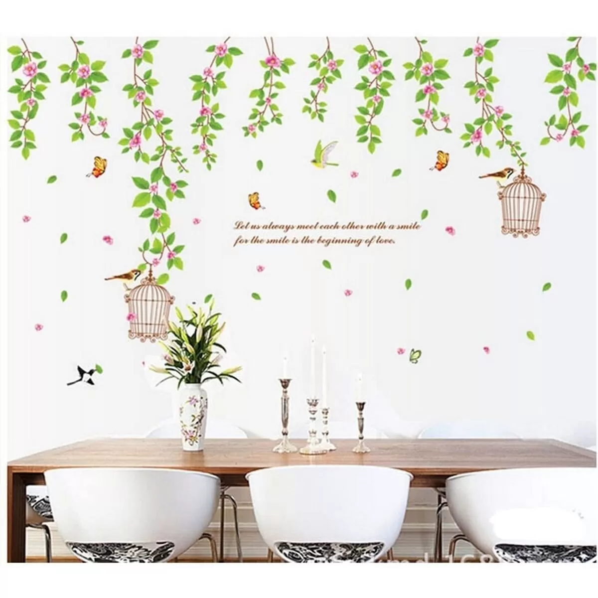 Generic Birds with Cages Sticker Butterfly Flowers Decor