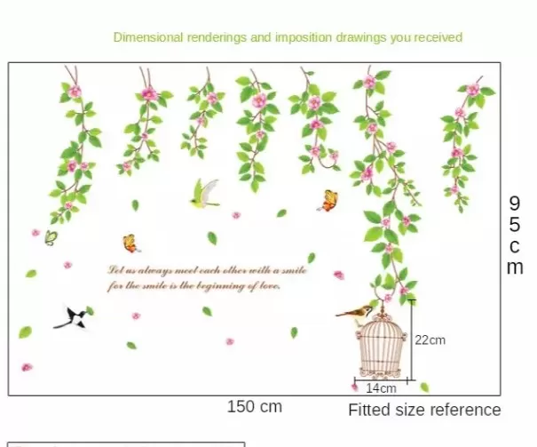 Generic Birds with Cages Sticker Butterfly Flowers Decor - image 2