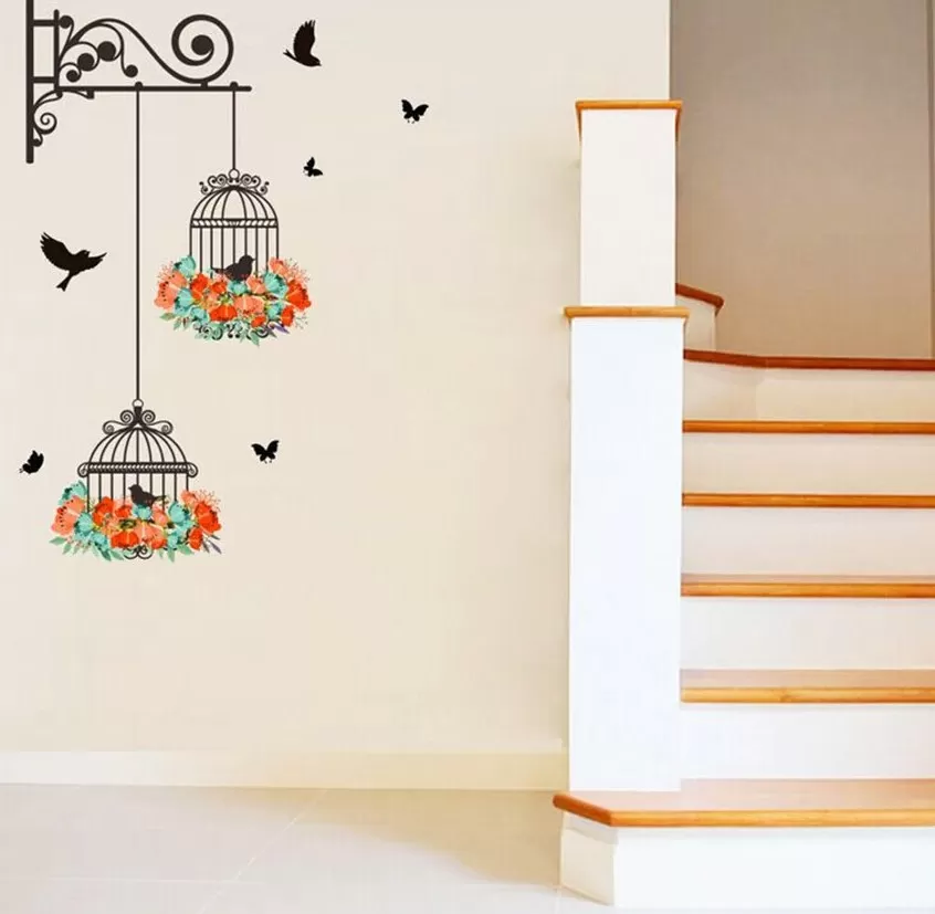 Mulit Birdcage Colorful Flower Wall Sticker Decals - image 2