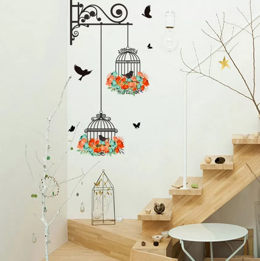 Mulit Birdcage Colorful Flower Wall Sticker Decals - image 3