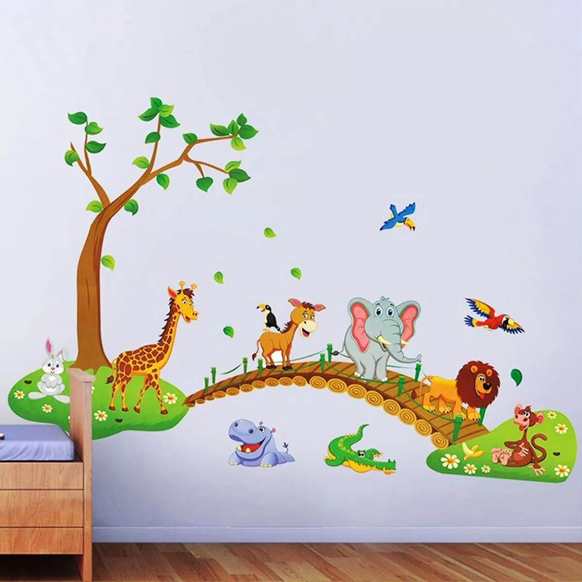 Newest Cute Cartoon Animals Tree Bridge Baby Bedroom Decor