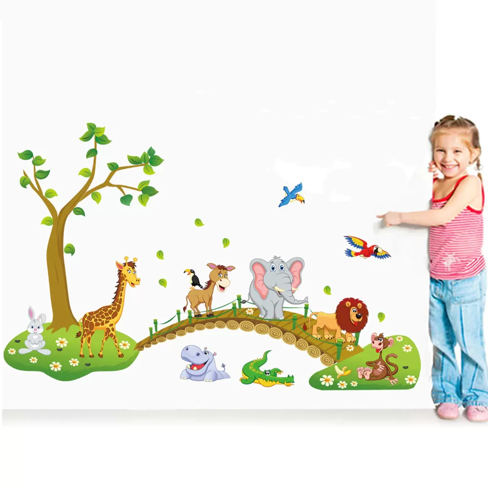 Newest Cute Cartoon Animals Tree Bridge Baby Bedroom Decor - image 3