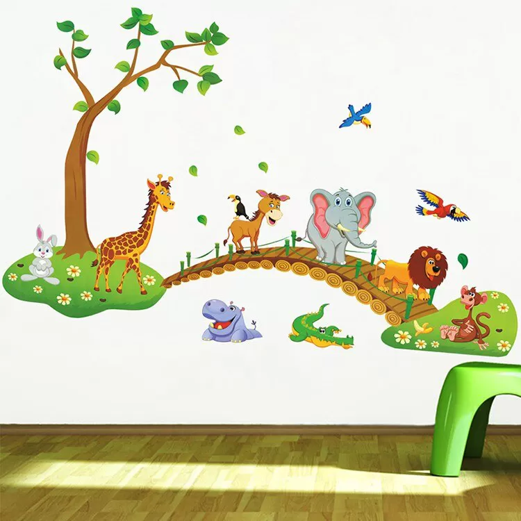 Newest Cute Cartoon Animals Tree Bridge Baby Bedroom Decor - image 4