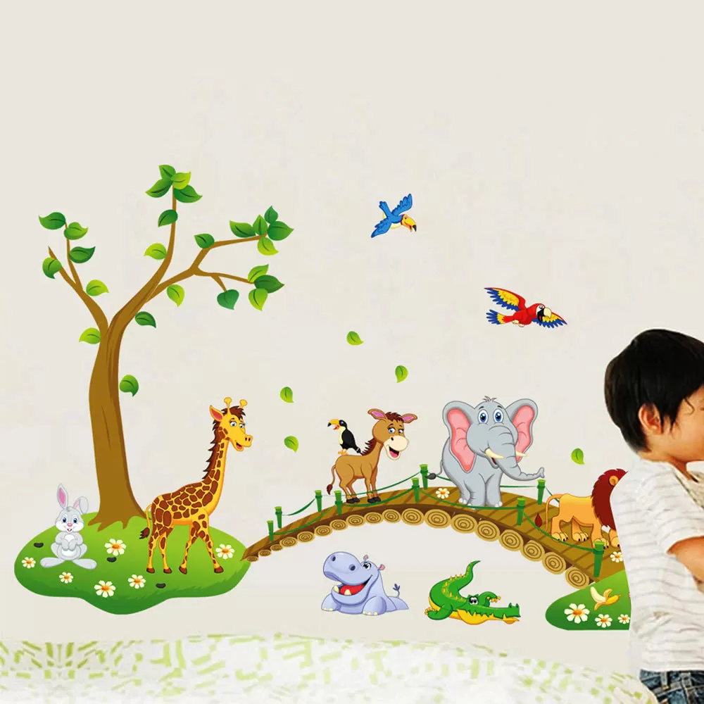Newest Cute Cartoon Animals Tree Bridge Baby Bedroom Decor - image 5