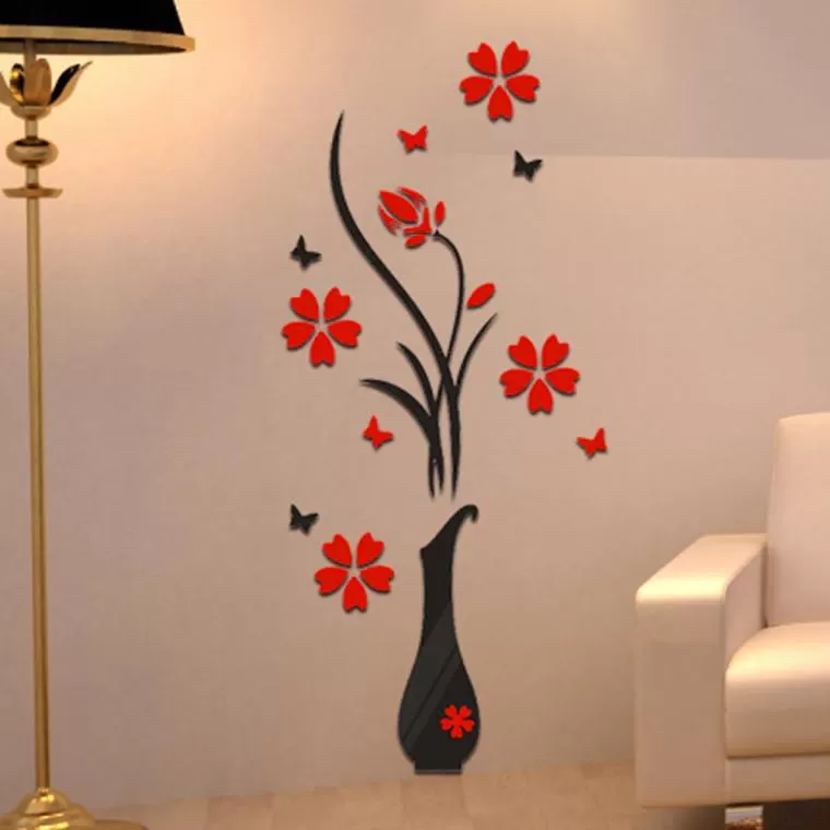 Relogio 3D DIY Wall Stickers - Red Plant Vase - image 2